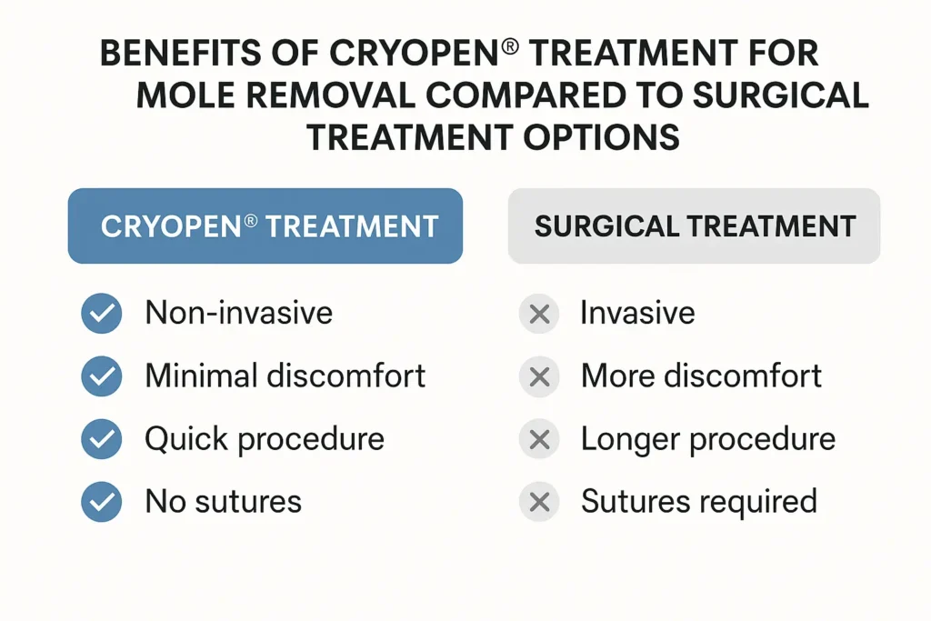 Table to show the benefits of getting moles removed Chalk Farm from LA LIPO