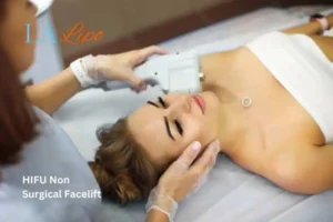 Woman having Hi-Fu to reduce wrinkles Chalk Farm.