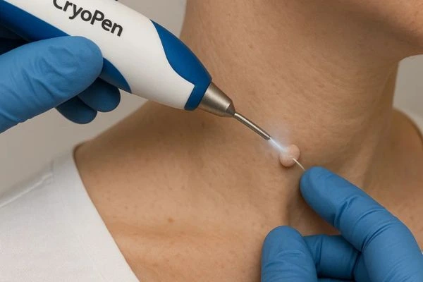 Person receiving cryotherapy Chalk Farm for skin tag removal