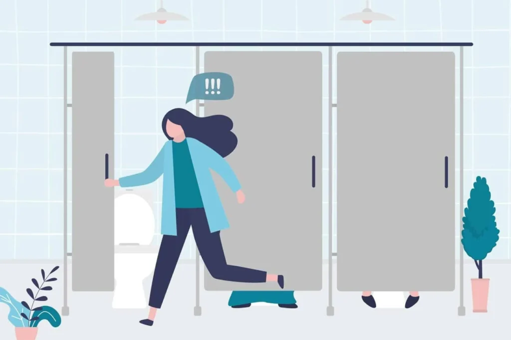 graphic of Urine incontinence Chalk Farm woman running to the toilet.